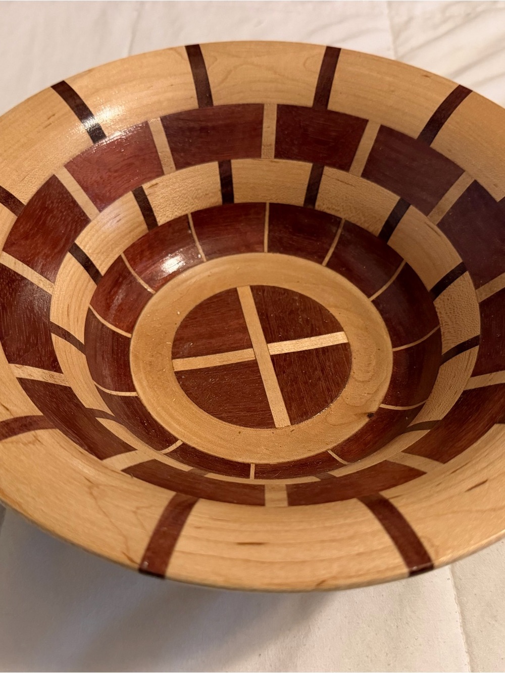 Handcrafted Two-Tone Wooden Decorative Bowl - Natural & Dark Brown